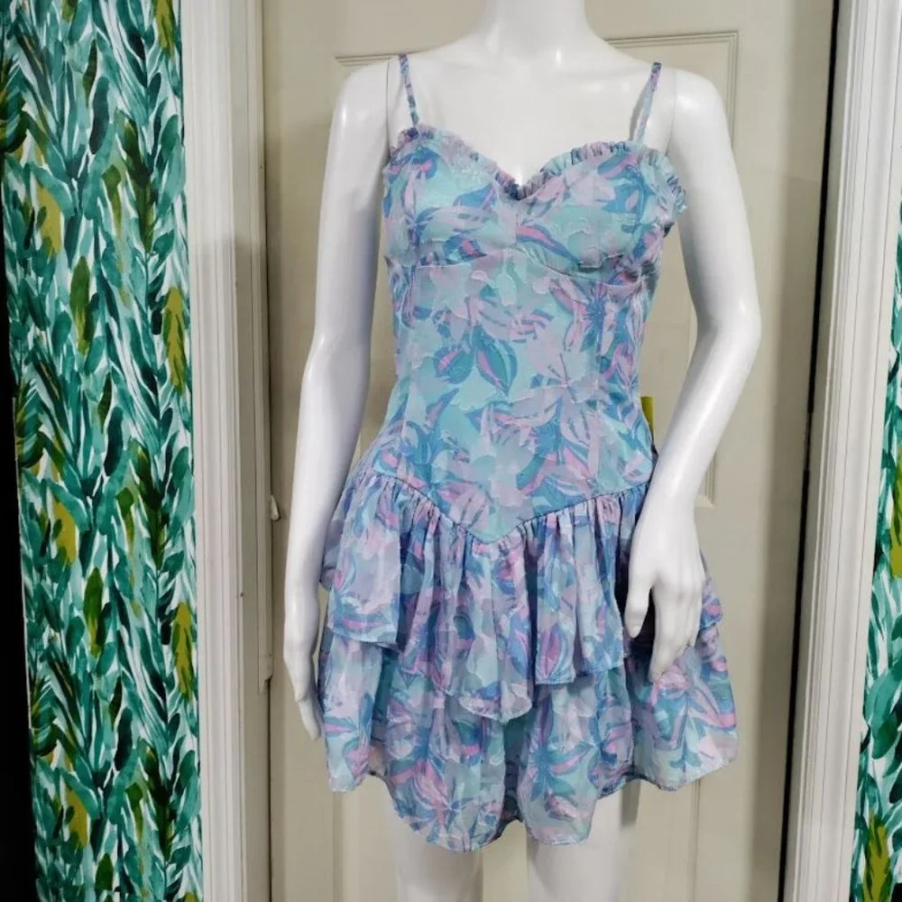 Wild Fable GothFairy Grunge Whimsy 80s Empire Waist Y2K Floral Mini Dress Blue S - Picture 3 of 11
